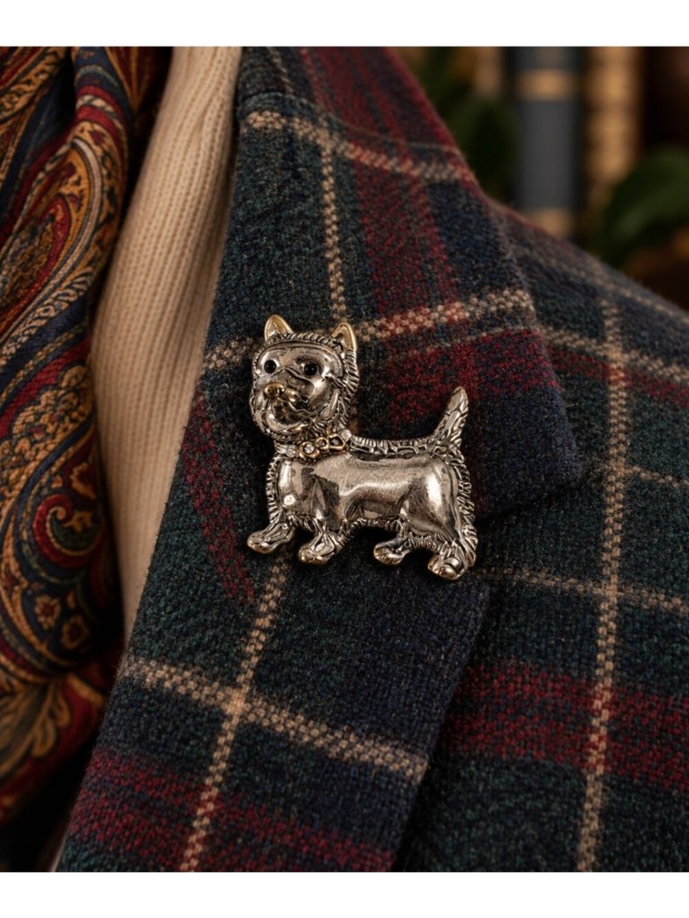Vintage BEST Dog Brooch Silver Tone Figural Puppy Terrier Rhinestone Pin